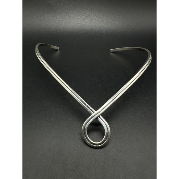 Vintage SIGNED MEXICO Stiff Choker 16" Twist Necklace Sterling Silver 925 32Gs - Picture 2 of 11